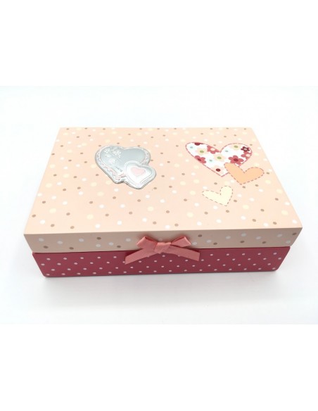 CAJA JOYERO MADERA CORAZONES PLATA DE LEY