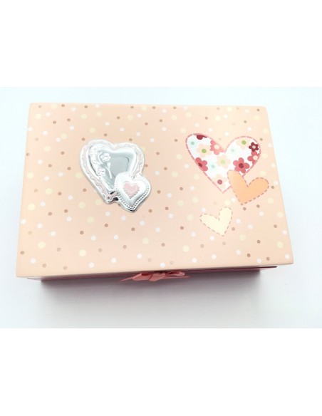 CAJA JOYERO MADERA CORAZONES PLATA DE LEY