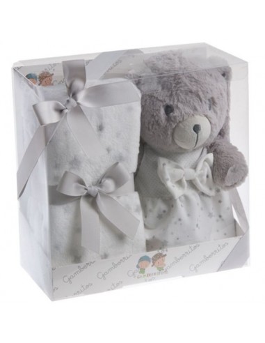 PELUCHE CONEJITO CON MANTA GRIS 20CM