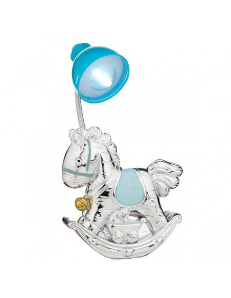 LAMPARA MINI CABALLO LAMINADO PLATA ROSA-AZUL
