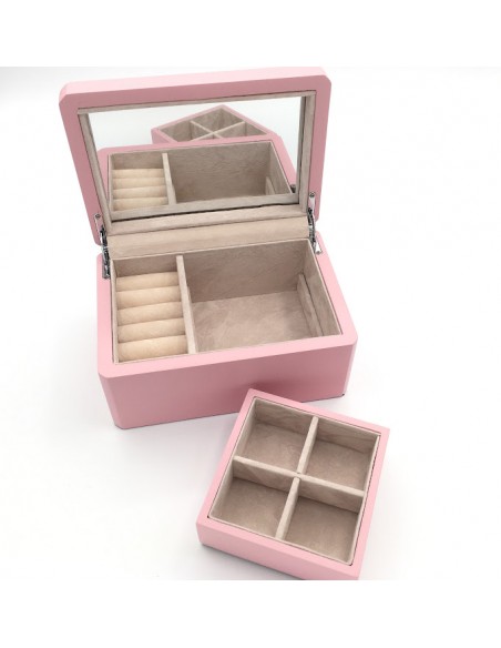 JOYERO MADERA ROSA CON APLIQUES PLATA