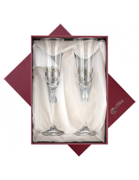 ESTUCHE COPAS CHAMPAN DECORADAS A MANO FLORES