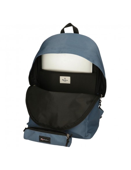MOCHILA PORTAORDENADOR PEPE JEANS ARIS + ESTUCHE AZUL DENIM