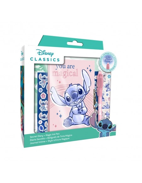DIARIO SECRETO CON BOLÍGRAFO MÁGICO Y PEGATINAS STITCH