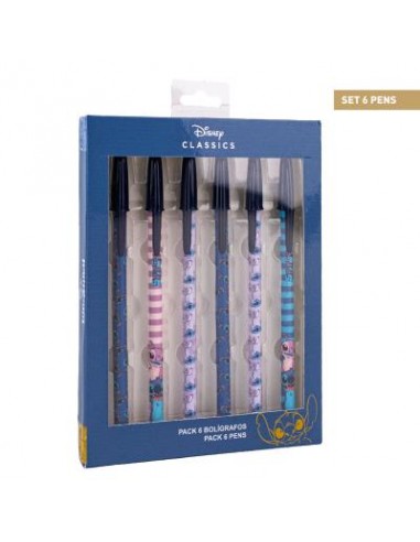 SET DE BOLIGRAFOS STITCH 6 PIEZAS AZUL