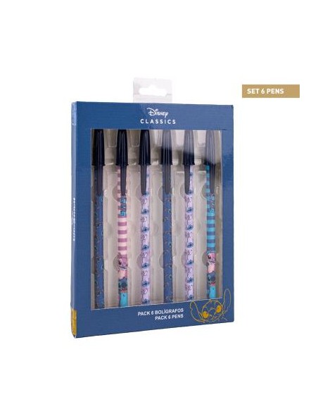SET DE BOLIGRAFOS STITCH 6 PIEZAS AZUL