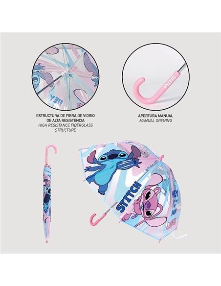 PARAGUAS TRANSPARENTE STITCH 45cm. MANUAL