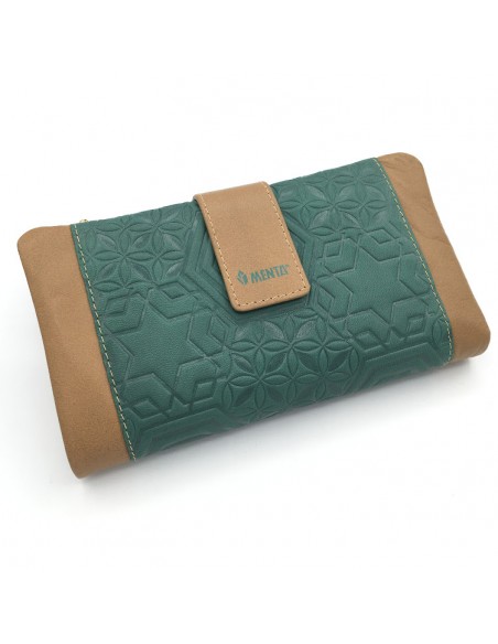 BILLETERO PIEL MENTA MEDIANO BEIGE/VERDE VICTORIA