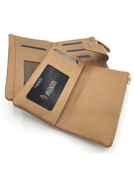 BILLETERO PIEL MENTA MEDIANO BEIGE/VERDE VICTORIA