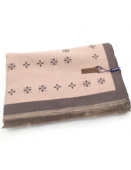 BUFANDA DOBLE CARA CARAMELO FLOR ROSA/GRIS