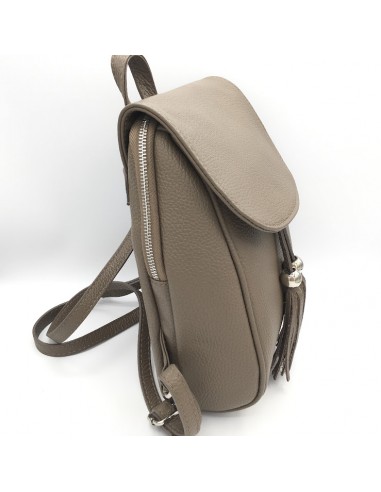 MOCHILA DE PIEL TAUPE POMPONES