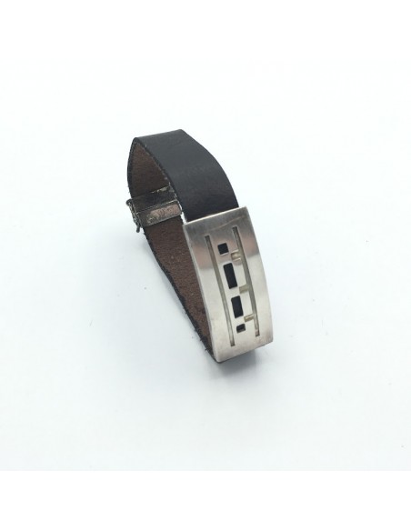 PULSERA PIEL CON PLACA PLATA DE LEY