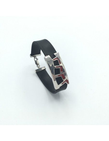 PULSERA CAUCHO CON PLACA PLATA DE LEY