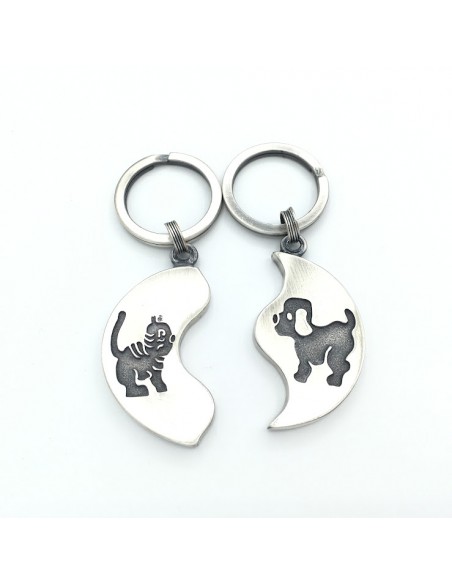 LLAVERO DOBLE CIRCULO GATO Y PERRO