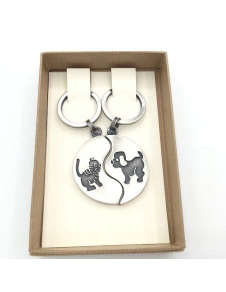 LLAVERO DOBLE CIRCULO GATO Y PERRO