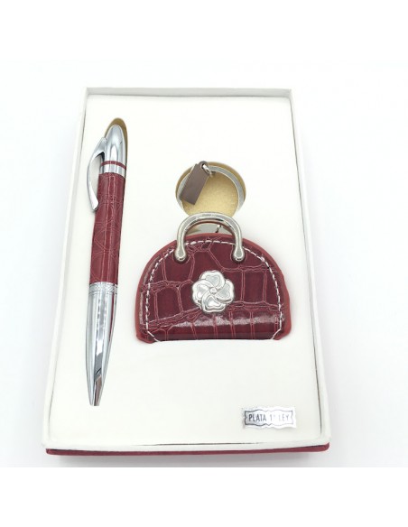 SET BOLIGRAFO Y LLAVERO CON APLIQUE EN PLATA DE LEY