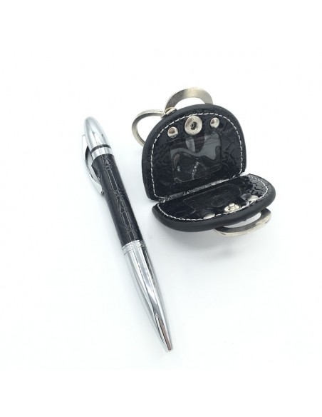 SET BOLIGRAFO Y LLAVERO CON APLIQUE EN PLATA DE LEY NEGRO