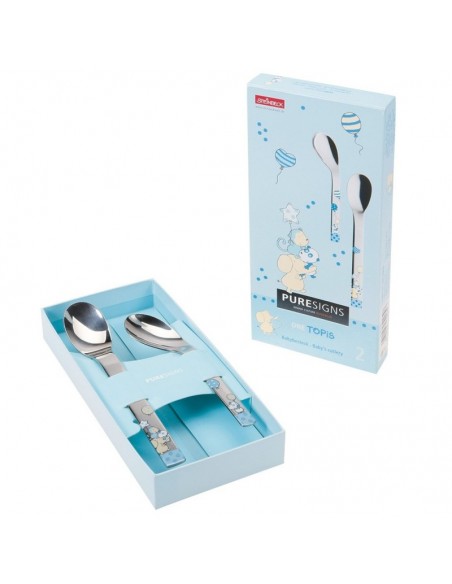 SET DE CUCHARAS RECTA Y PAPILLERA PARA BEBE  ACERO INOX.