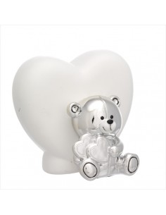 HUCHA OSO PLATEADO CORAZON