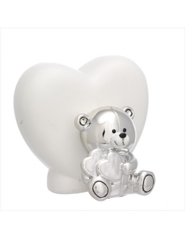 HUCHA OSO PLATEADO CORAZON