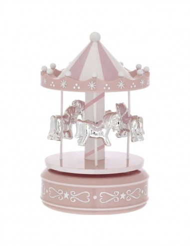 CARRUSEL MUSICAL CABALLITOS PLATA Y ROSA