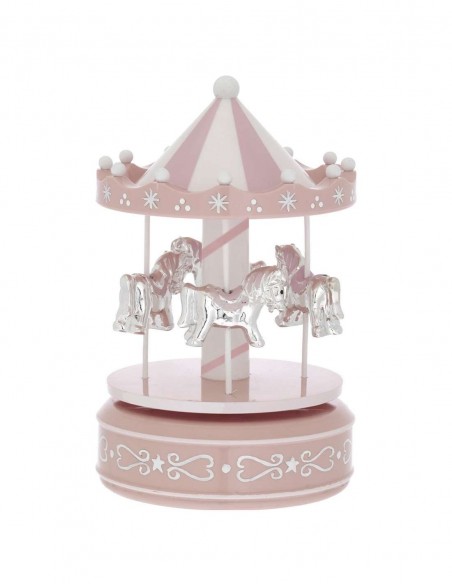 CARRUSEL MUSICAL CABALLITOS PLATA Y ROSA