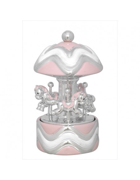 CARRUSEL MUSICAL CERAMICA CABALLITOS PLATEADO