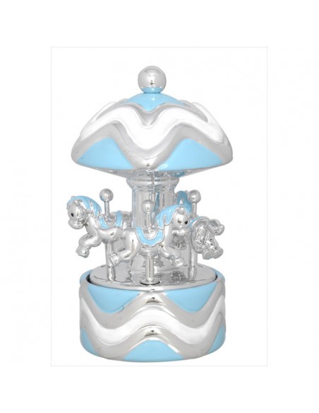 CARRUSEL MUSICAL CERAMICA CABALLITOS PLATEADO