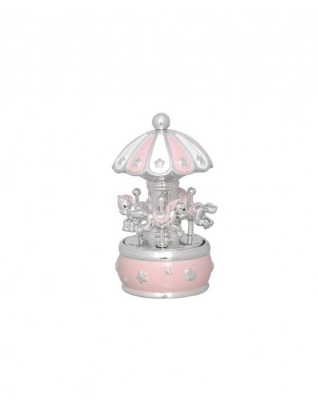 CARRUSEL MUSICAL CERÁMICA CABALLITOS PLATEADO