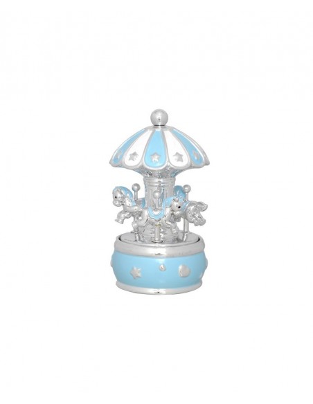 CARRUSEL MUSICAL CERÁMICA CABALLITOS PLATEADO