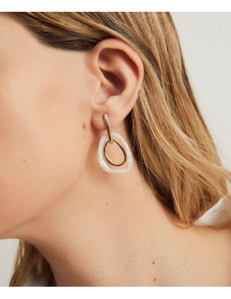 PENDIENTES REFLEXE CHAPADO ORO 18KT ACETATO BLANCO VIDAL & VIDAL