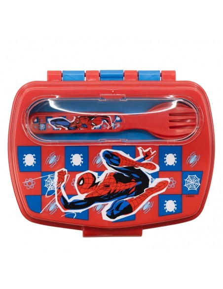 SANDWICHERA RECTANGULAR CON CUBIERTOS SPIDERMAN