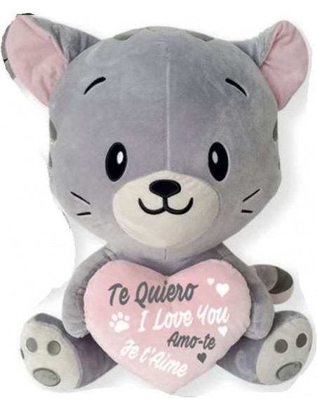 PELUCHE GATO GRIS CON CORAZÓN 40 CM