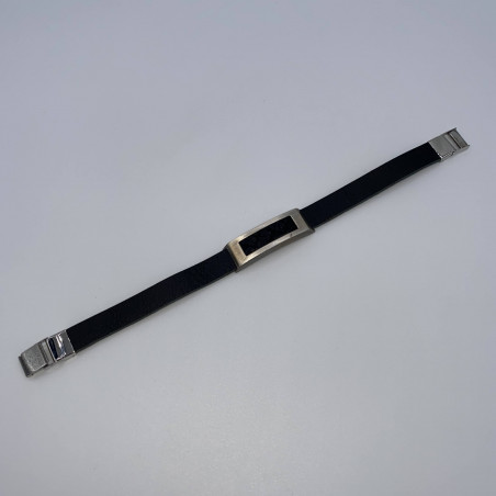 PULSERA CUERO PIEZA ACERO RECTANGULO