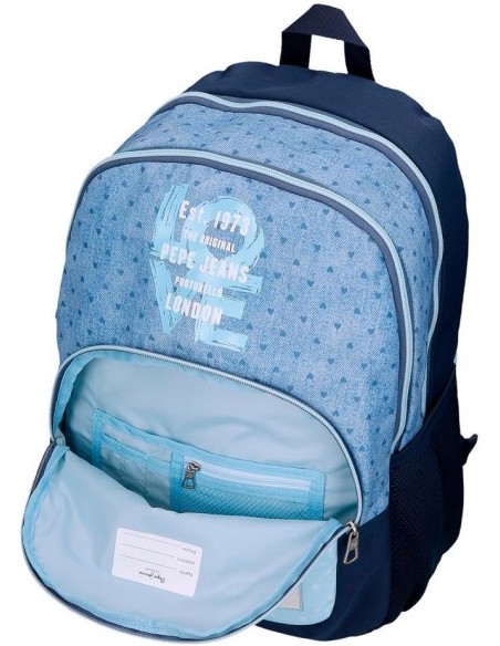 MOCHILA ESCOLAR DOBLE ADAPTABLE NONI DENIM AZUL CLARO
