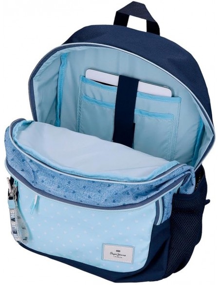 MOCHILA ESCOLAR DOBLE ADAPTABLE NONI DENIM AZUL CLARO