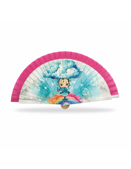 ABANICO MALAMALAKA DE MADERA NATURAL "AGUA" 23 CM