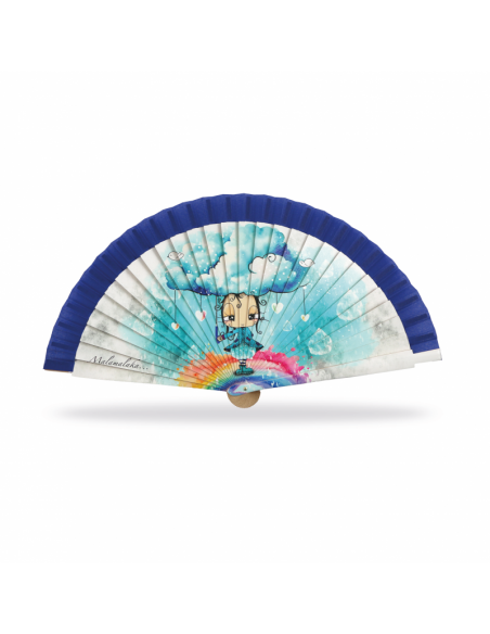 ABANICO MALAMALAKA DE MADERA NATURAL "AGUA" 23 CM