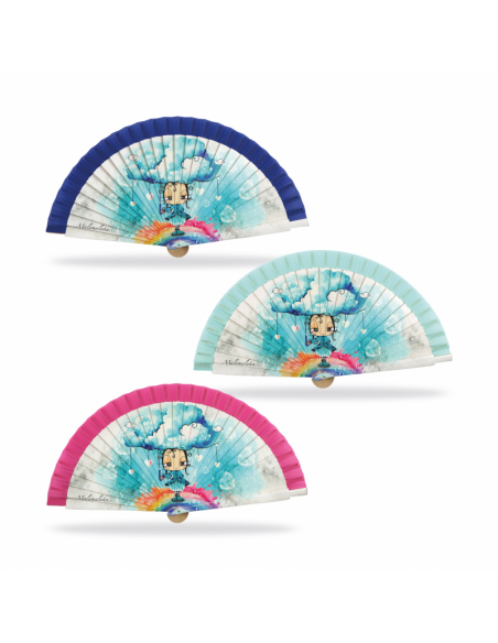 ABANICO MALAMALAKA DE MADERA NATURAL "AGUA" 23 CM