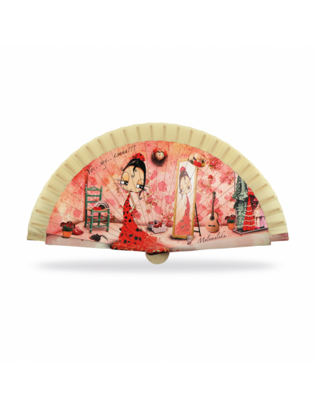 ABANICO MALAMALAKA DE MADERA NATURAL "ESA SOY YO" 23 CM.