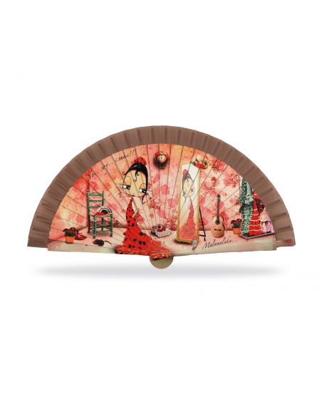 ABANICO MALAMALAKA DE MADERA NATURAL "ESA SOY YO" 23 CM.