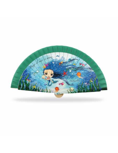 ABANICO MALAMALAKA DE MADERA NATURAL "MAR" 23 CM