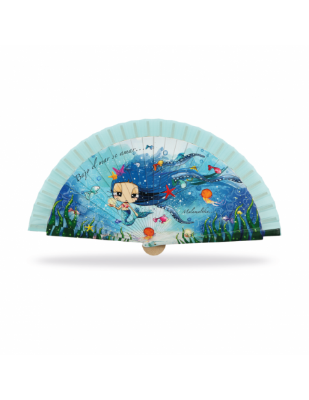 ABANICO MALAMALAKA DE MADERA NATURAL "MAR" 23 CM