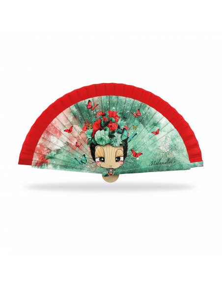 ABANICO MALAMALAKA DE MADERA NATURAL "FLORES" 23 CM