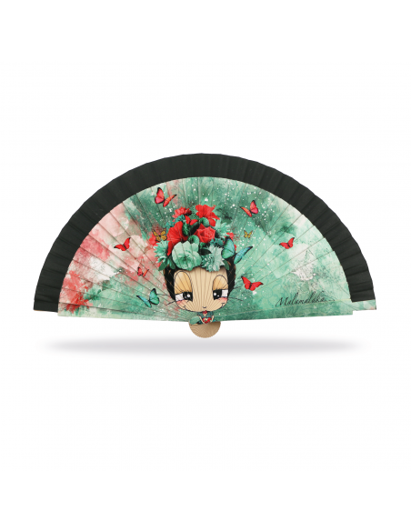 ABANICO MALAMALAKA DE MADERA NATURAL "FLORES" 23 CM