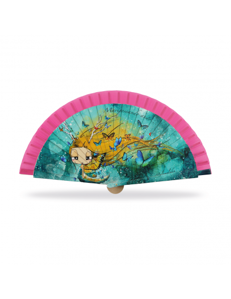 ABANICO MALAMALAKA DE MADERA NATURAL "MARIPOSA" 23 CM