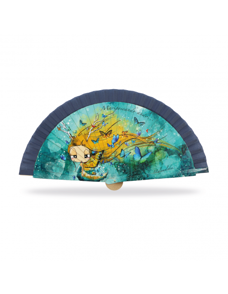 ABANICO MALAMALAKA DE MADERA NATURAL "MARIPOSA" 23 CM