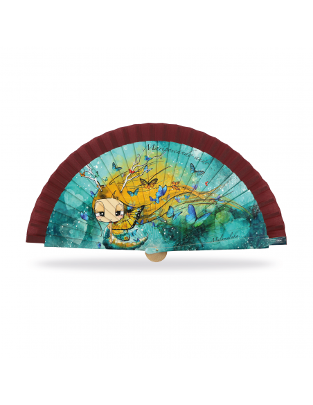 ABANICO MALAMALAKA DE MADERA NATURAL "MARIPOSA" 23 CM