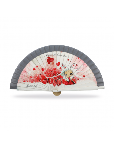 ABANICO MALAMALAKA DE MADERA NATURAL "CORAZÓN"  23 CM