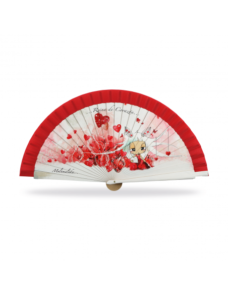 ABANICO MALAMALAKA DE MADERA NATURAL "CORAZÓN"  23 CM